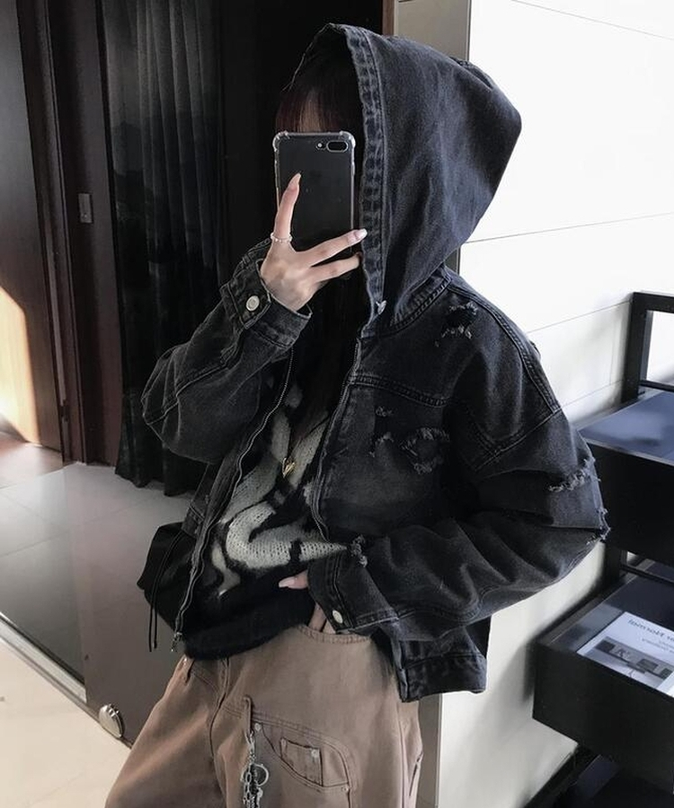 ビンテージデニムジップアップジャケット BLACK DENIM