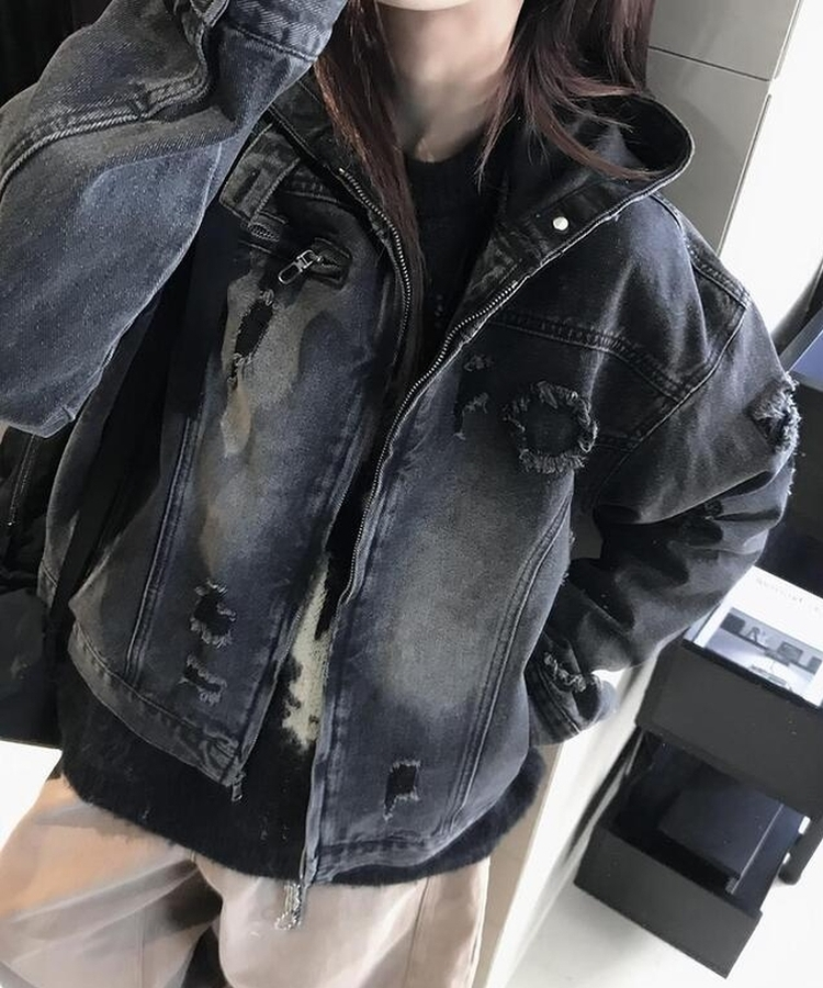 ビンテージデニムジップアップジャケット BLACK DENIM
