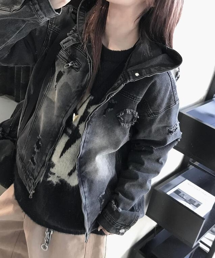 ビンテージデニムジップアップジャケット BLACK DENIM