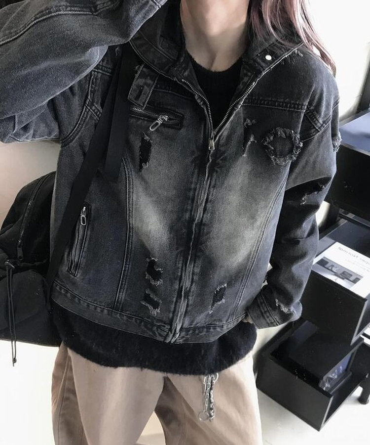 ビンテージデニムジップアップジャケット BLACK DENIM