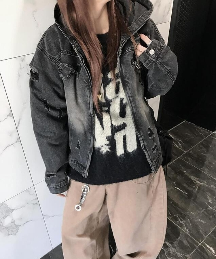 ビンテージデニムジップアップジャケット BLACK DENIM