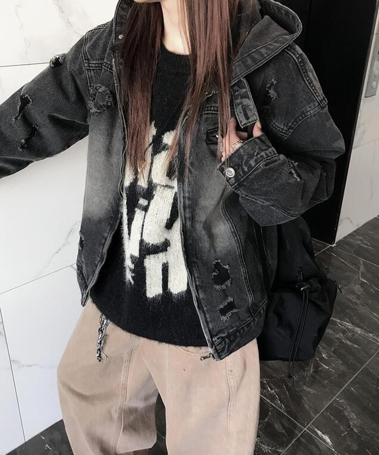 ビンテージデニムジップアップジャケット BLACK DENIM