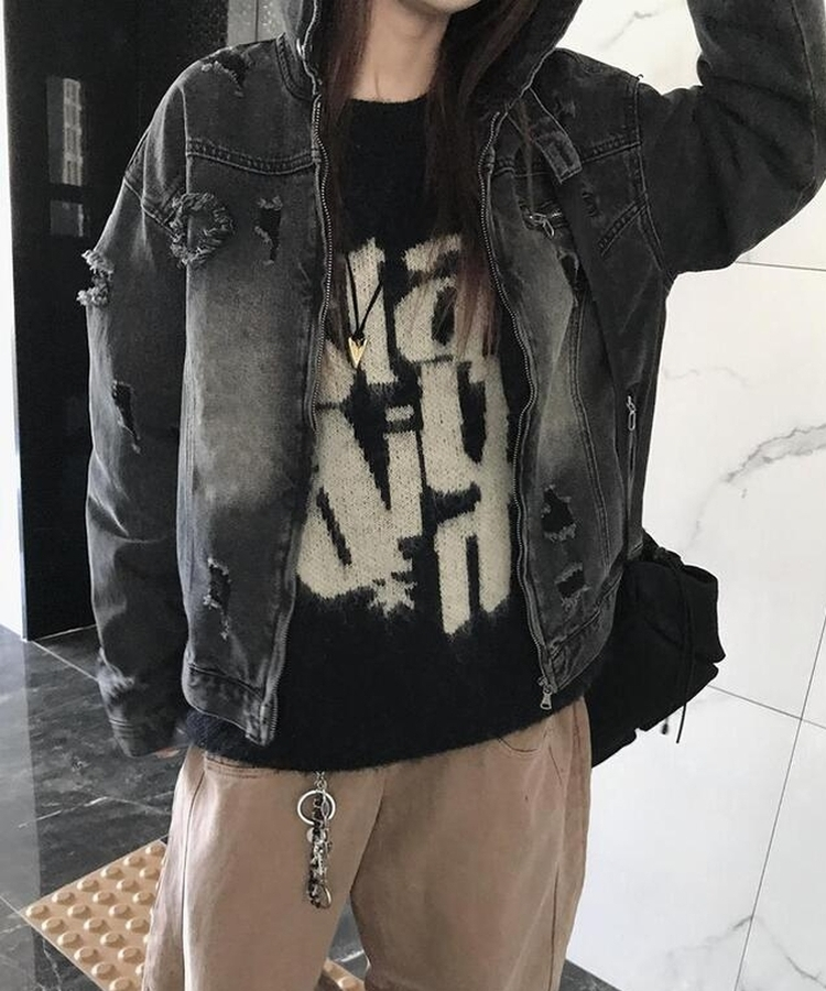 ビンテージデニムジップアップジャケット BLACK DENIM