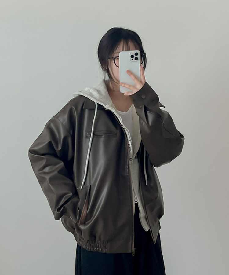 オーバーフィットレザージャンパー CHESTNUT BROWN