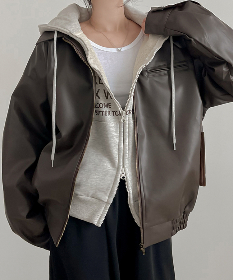 オーバーフィットレザージャンパー CHESTNUT BROWN