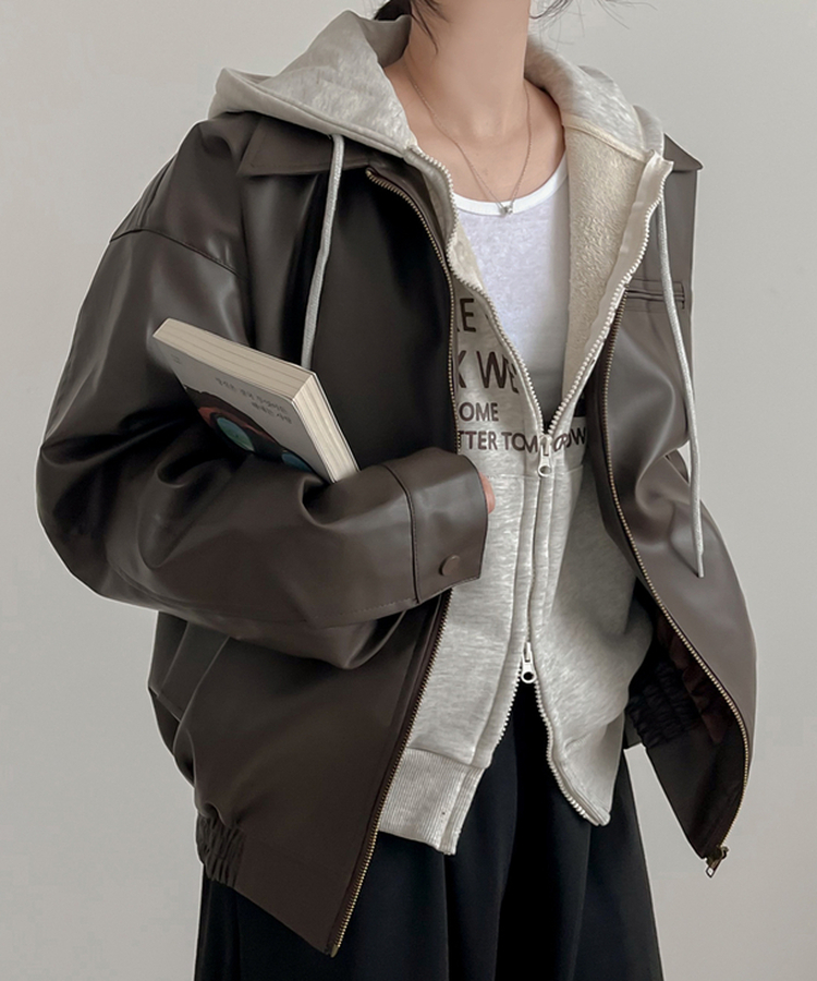 オーバーフィットレザージャンパー CHESTNUT BROWN