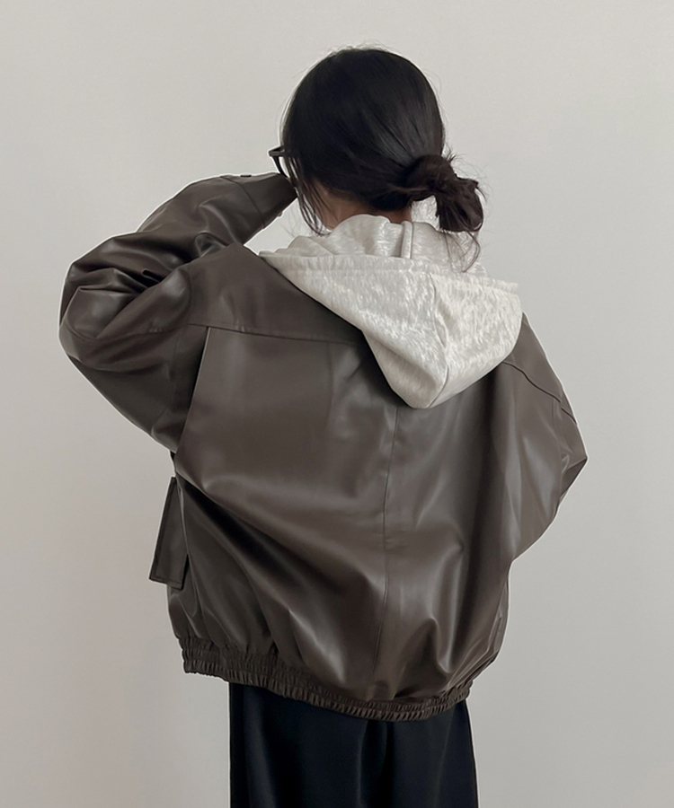 オーバーフィットレザージャンパー CHESTNUT BROWN