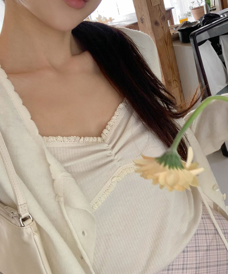 Vネックスリットレースキャミソール IVORY