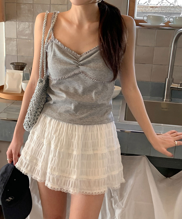 Vネックスリットレースキャミソール GRAY