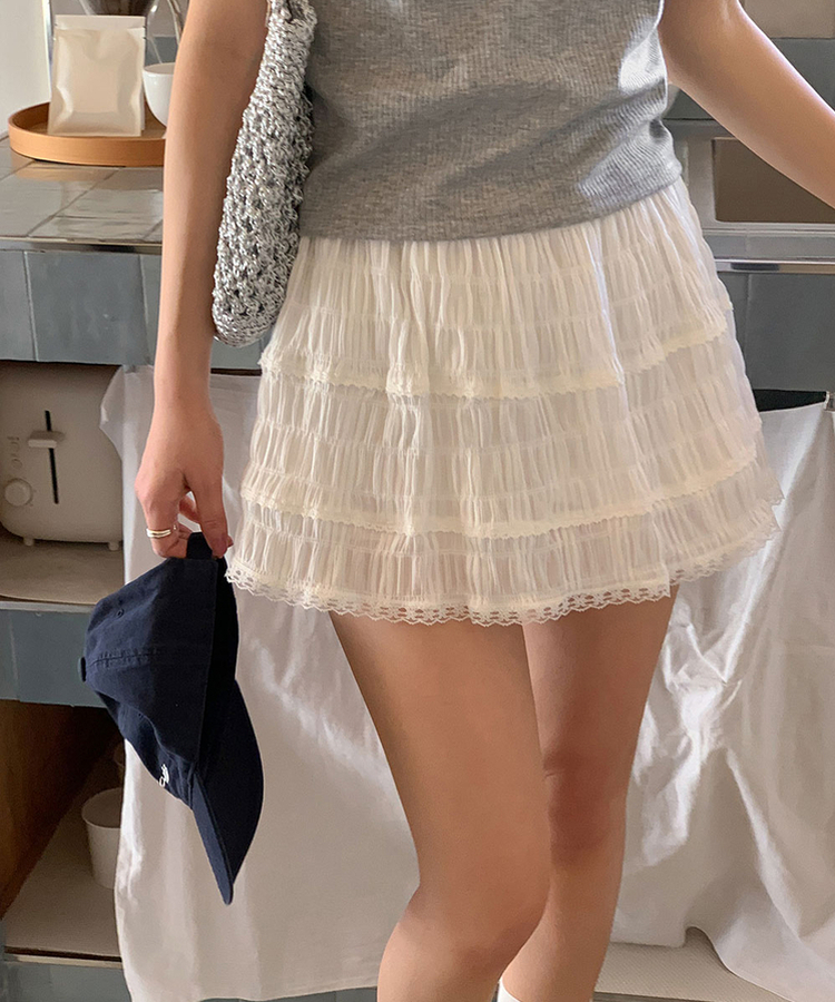 ティアードレースミニスカート IVORY