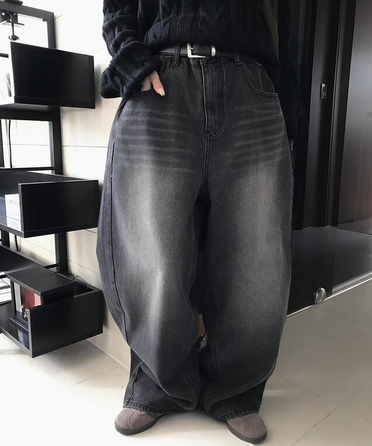 ワイドピンタックパンツ BLACK DENIM