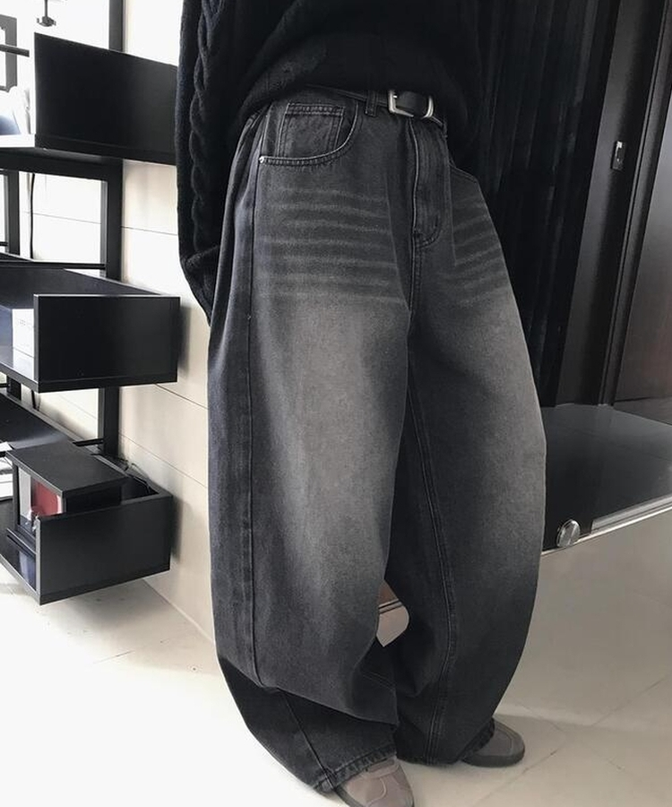 ワイドピンタックパンツ BLACK DENIM
