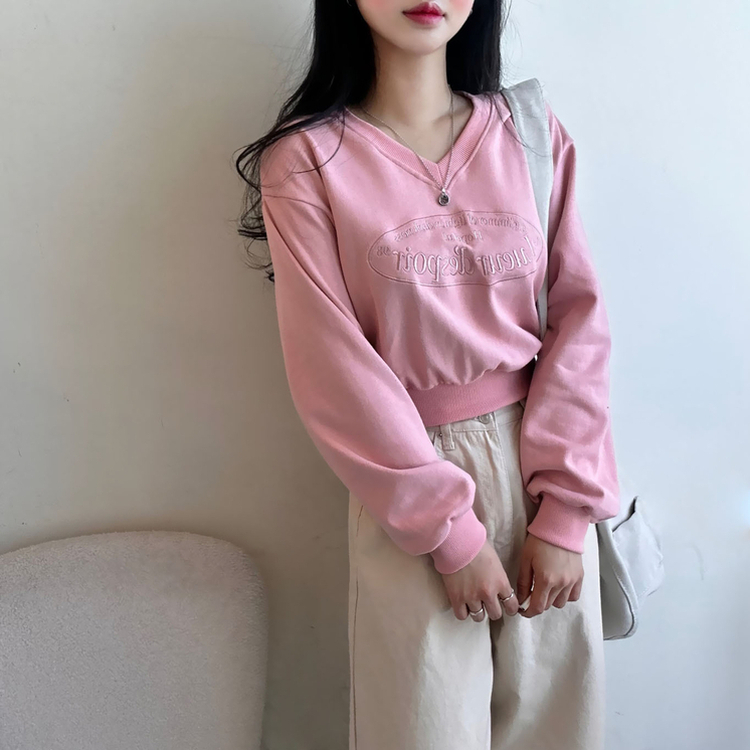 刺繍レタリングクロップトレーナー PINK