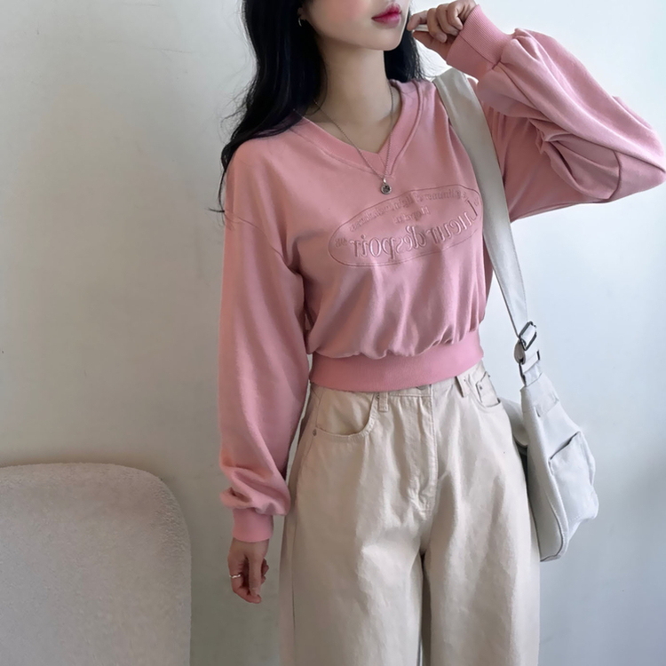 刺繍レタリングクロップトレーナー PINK