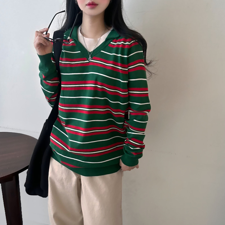ストライプルーズフィットニット GREEN