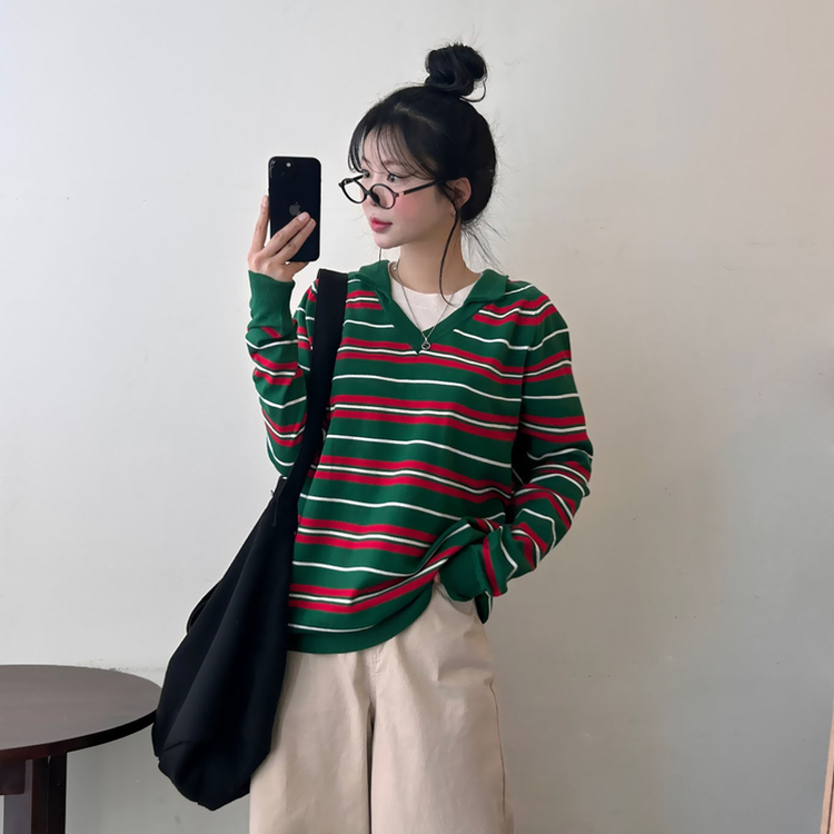 ストライプルーズフィットニット GREEN