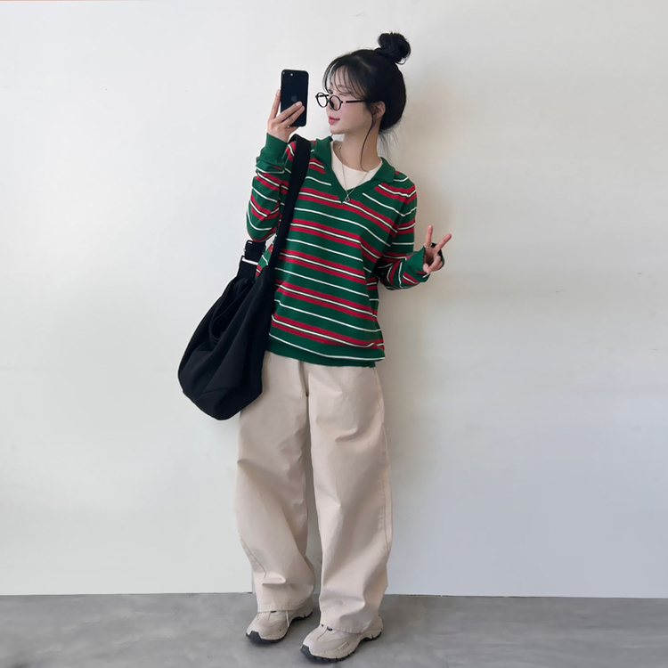 ストライプルーズフィットニット GREEN