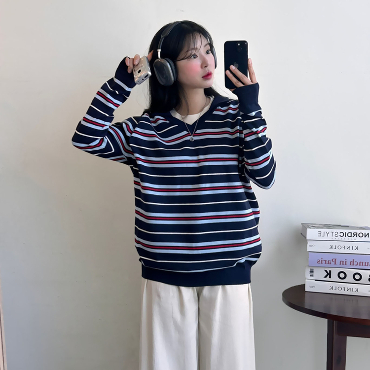 ストライプルーズフィットニット NAVY