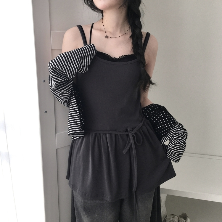 【カップ付き】レースインナーキャミソール BLACK