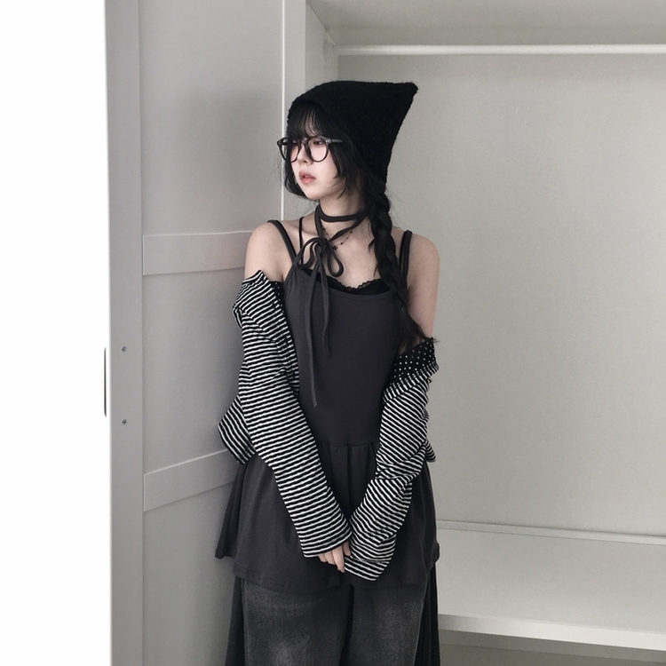 【カップ付き】レースインナーキャミソール BLACK