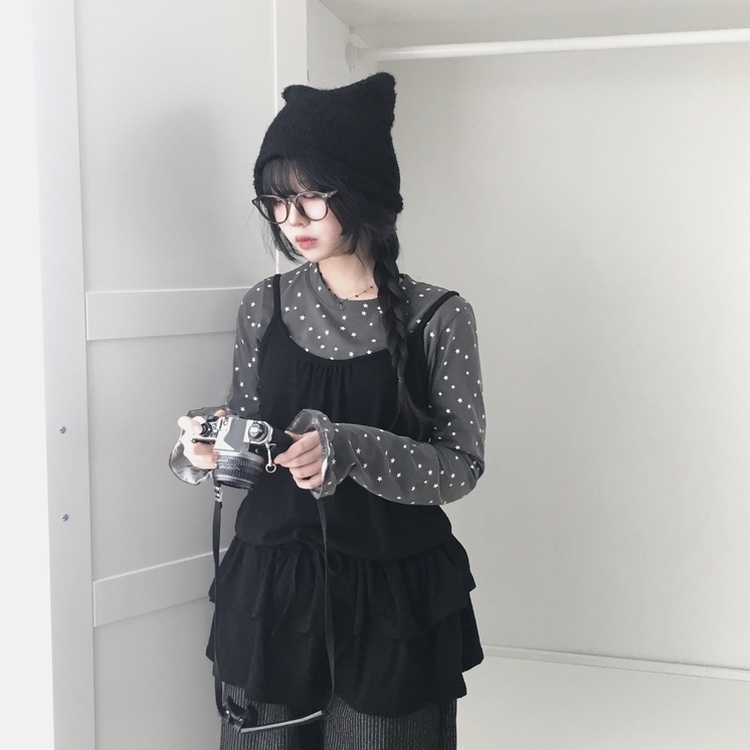 リボンフリルキャミソールミニワンピース BLACK
