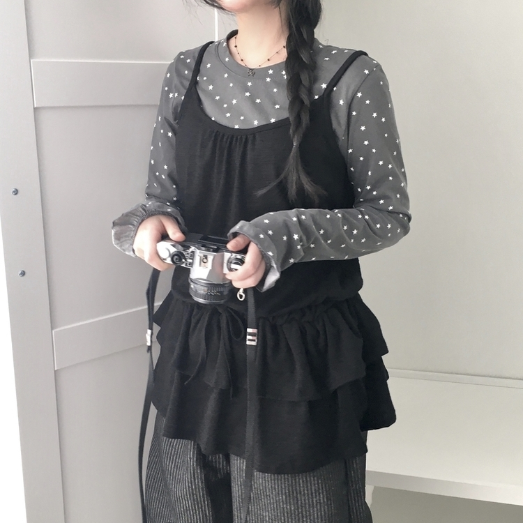 リボンフリルキャミソールミニワンピース BLACK