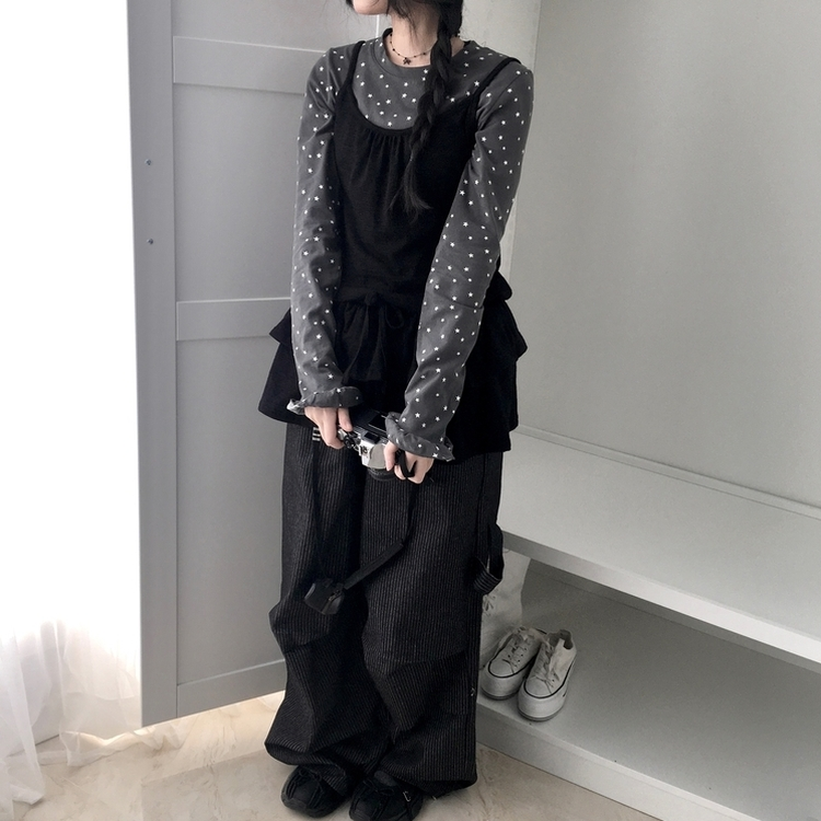 リボンフリルキャミソールミニワンピース BLACK