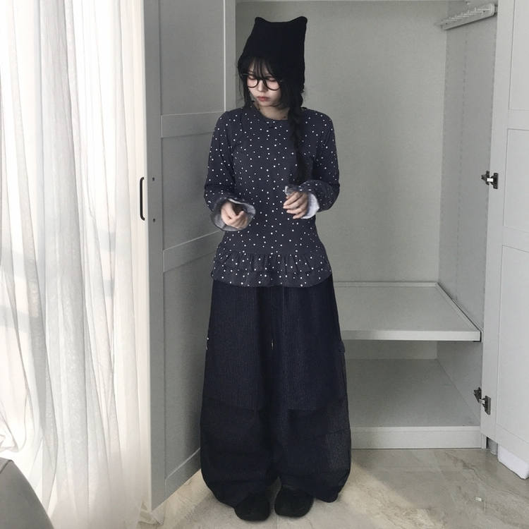 スタードットレイヤード長袖Tシャツ NAVY