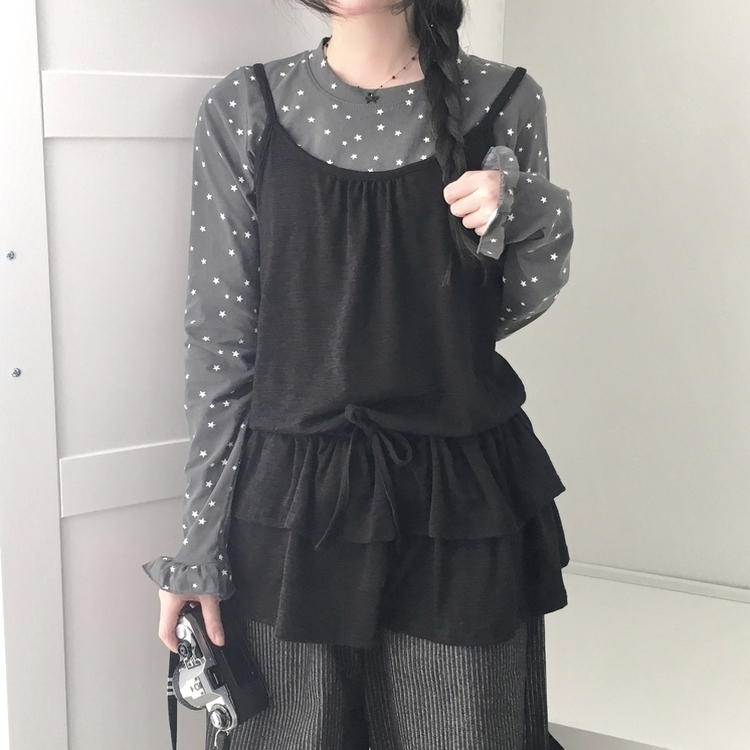 スタードットレイヤード長袖Tシャツ BLACK