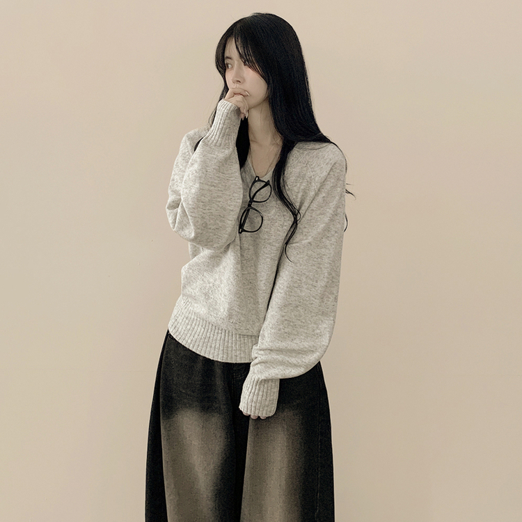 Vネックルーズフィットニット(7color) LIGHT GREY