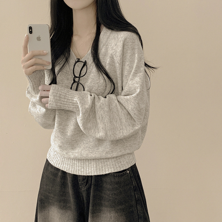 Vネックルーズフィットニット(7color) LIGHT GREY