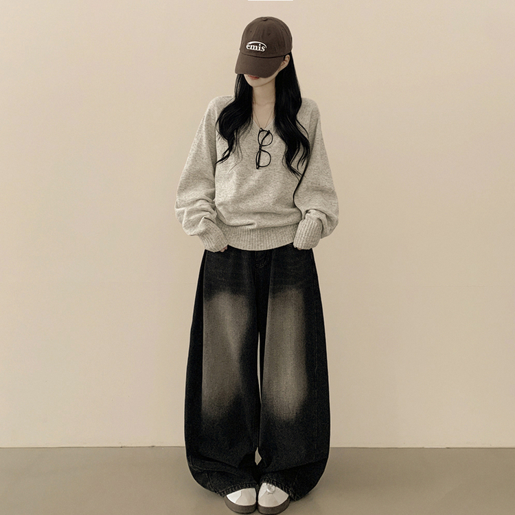 Vネックルーズフィットニット(7color) LIGHT GREY