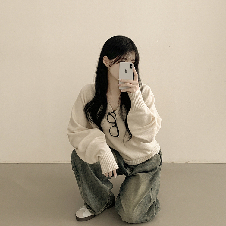 Vネックルーズフィットニット(7color) IVORY