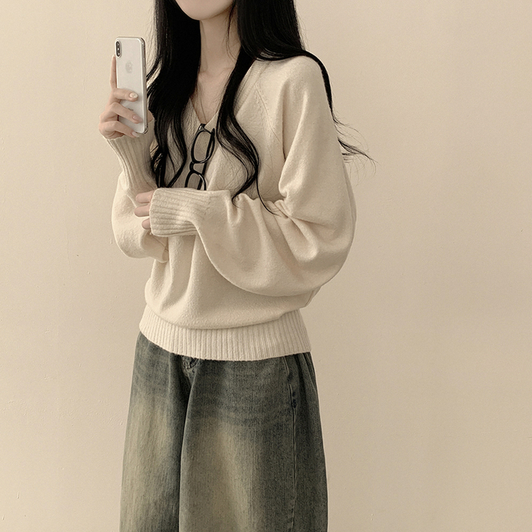Vネックルーズフィットニット(7color) IVORY