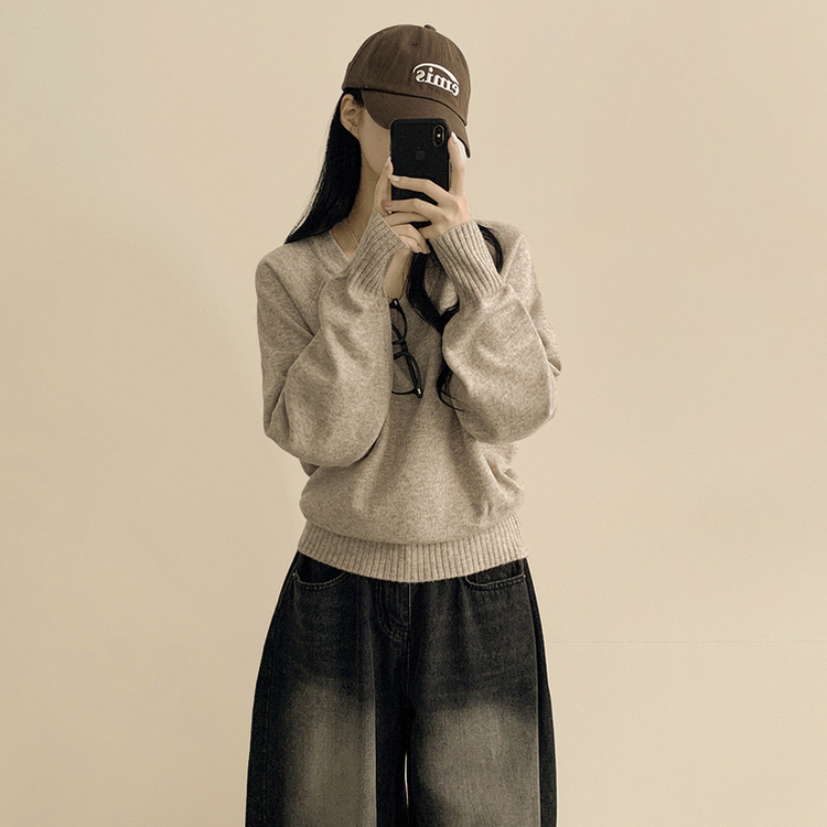 Vネックルーズフィットニット(7color) OATMEAL