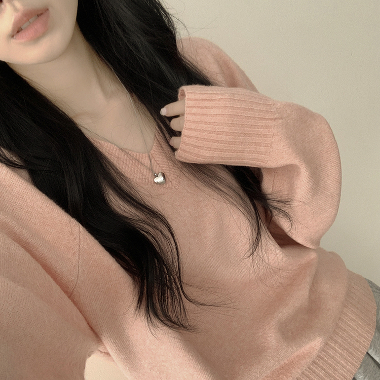 Vネックルーズフィットニット(7color) PINK