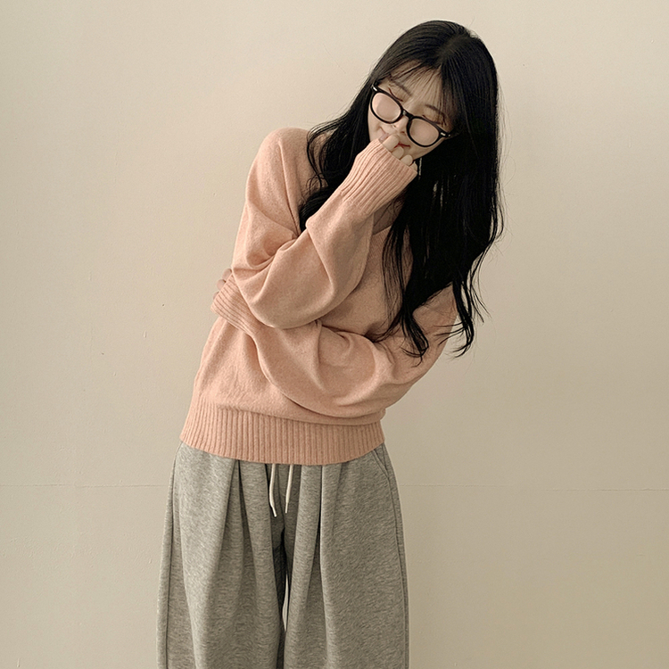 Vネックルーズフィットニット(7color) PINK