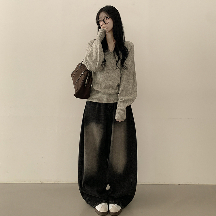Vネックルーズフィットニット(7color) GREY