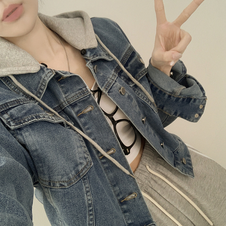 クロップドフードデニムジャケット LIGHT BLUE