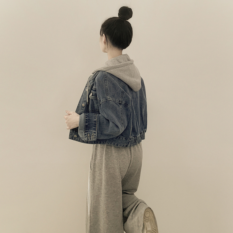 クロップドフードデニムジャケット LIGHT BLUE