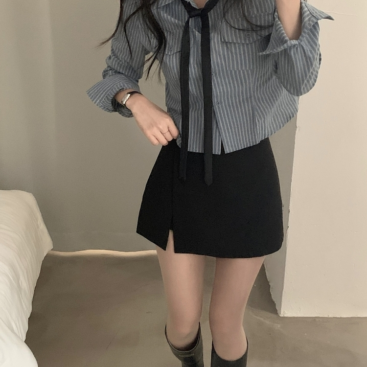 ラップAラインミニスカート(5color) BLACK