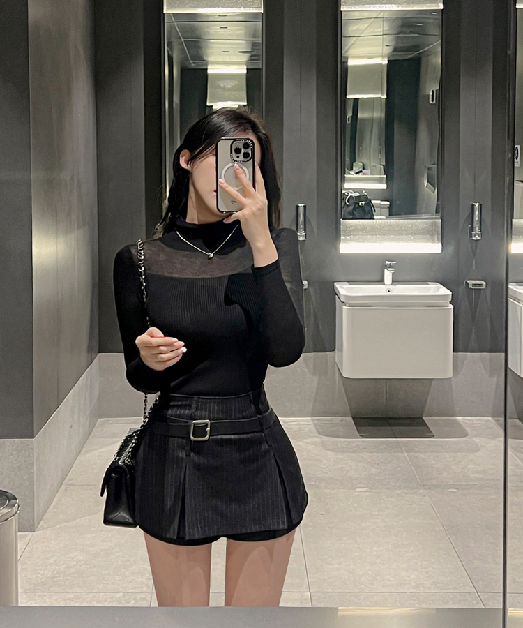 スローライズストライプスカートパンツ BLACK