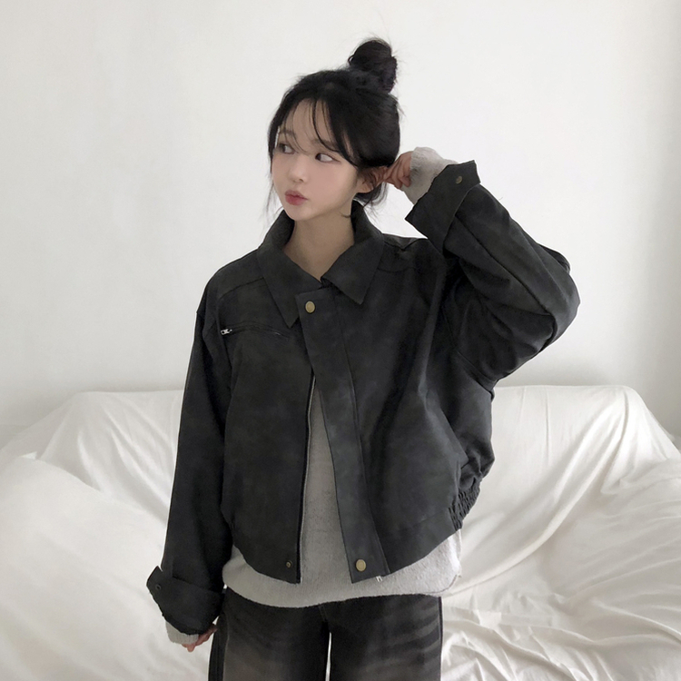 レザースエードブルゾンジャンパー CHARCOAL