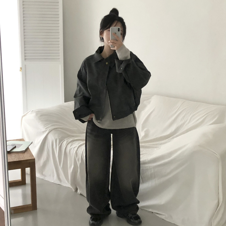 レザースエードブルゾンジャンパー CHARCOAL