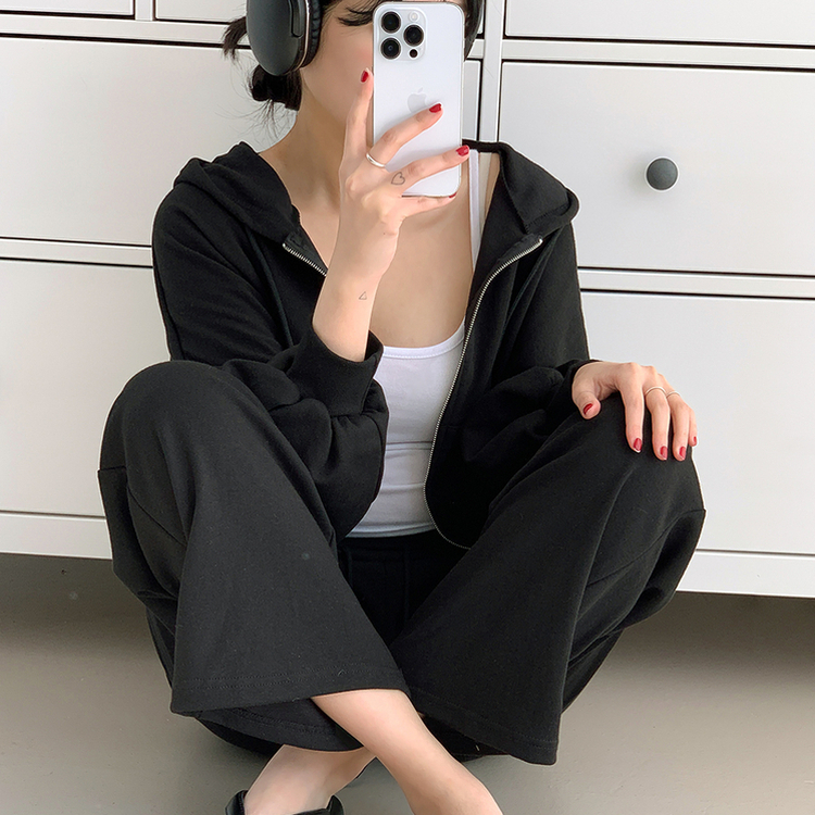【SET】トレーニングフード ワイドパンツ BLACK