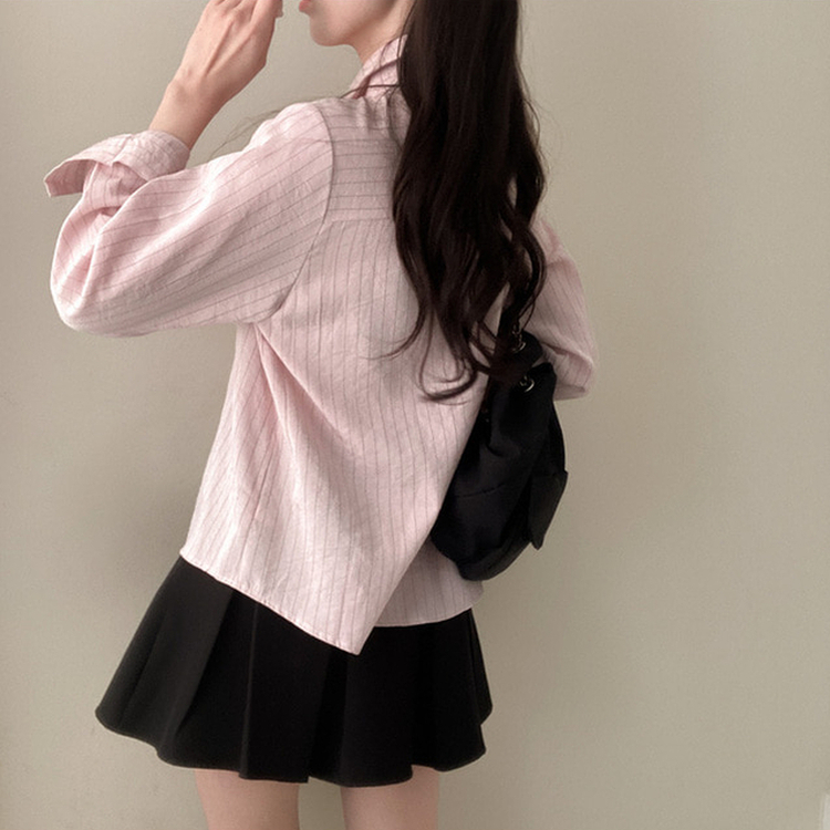 【タイ付き】ラブミーストライプシャツ PINK