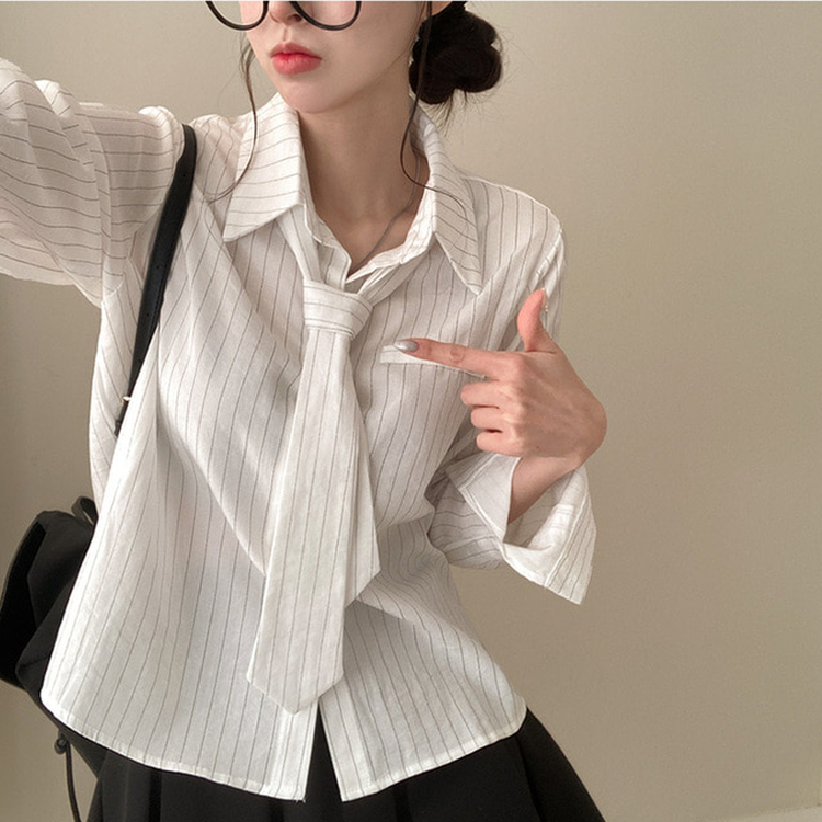 【タイ付き】ラブミーストライプシャツ WHITE