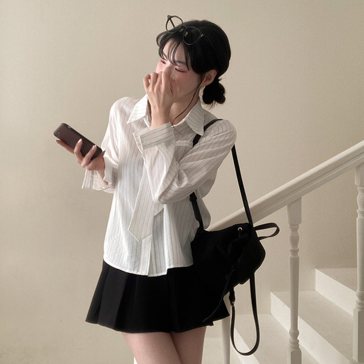 【タイ付き】ラブミーストライプシャツ WHITE