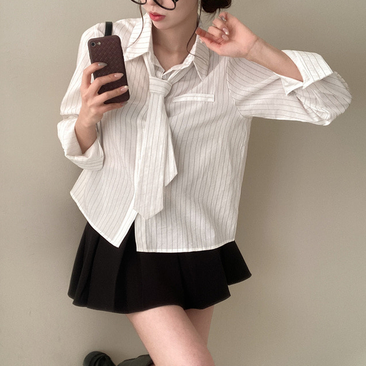 【タイ付き】ラブミーストライプシャツ WHITE