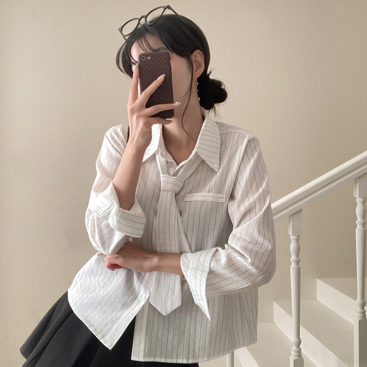 【タイ付き】ラブミーストライプシャツ WHITE